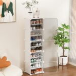 Homeland Plastic Shoe Rack – 10-White Diy Shoe Rack Organizer/Multi-Purpose Shoe Storage Cabinet With Door Expandable Portable And Folding Shoe Rack (10 Layer White)