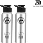 Pigeon Inox Hydra 700 Ml Bottle(Pack Of 2, Black, Steel/Chrome, Steel)