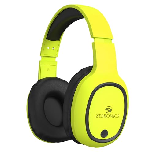 Zebronics Thunder Bluetooth Wireless On Ear Headphone Fm, Msd, 60Hrs Playback With Mic (Neon Yellow)