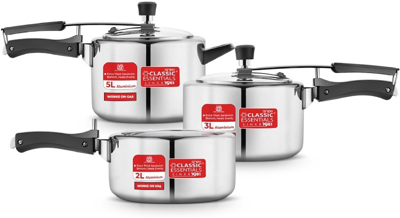 Classic Essentials Prochef Aluminium Inner Lid Pressure Cooker Combo Gas Stove Compatible 2 L, 3 L, 5 L Inner Lid Pressure Cooker(Aluminium)