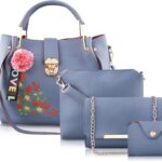 Fargo Women Floral Printed Leather Handbag | Pack Of 4 | Grey Color