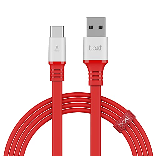 Boat Type C A750 6.5A Super Fast Charging Flat Cable Cable W/Stress Resistance, Upto 65W/6.5Amp & Compatible W/Xiaomi, Oneplus, Samsung, Vivo, Oppo, 480 Mbps Data Transmission Speed(Radiant Red)