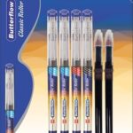 Cello Butterflow Classic Roller Pen Set | Pack Of 4 Roller Pens | 2 Blue, 1 Black & 1 Red Ink Colour + 2 Jumbo Refills | Smooth Writing Experience | For Students And Office Use | Best Pen For Exams