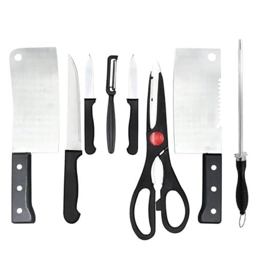 8-Piece Kitchen Knife Set – Includes 3 Vegetable & Fruit Knives, 2 Meat Knives, 1 Scissor, 1 Knife Sharpener & 1 Peeler, Complete Kitchen Tool Set