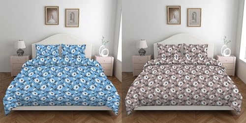 Amazon Brand – Solimo Bedsheet | Double Bed | 2 Pillow Covers | 80-85 Gsm (Set Of 2) (Blue And Brown)