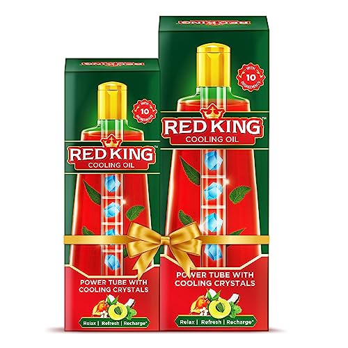 Red King Cooling Oil|Non Sticky| Power Of 10 Ayurvedic Ingredients| Relieves Fatigue, Sleeplessness, Headache And Stress, 280 Ml + 180 Ml Combo