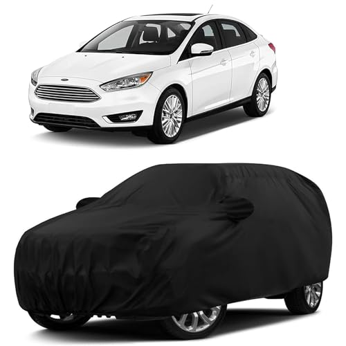 Sulfar 100% Water Resistant Car Body Cover Compatible With Mirror For Ford Focus (Triple Stitched, Full Bottom Elastic, Black)