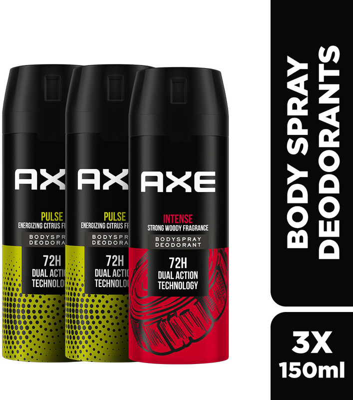 Axe Intense (Pack Of 1) + Pulse (Pack Of 2) Body Spray – For Men(450 Ml, Pack Of 3)