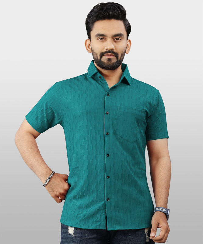 Vebnor Men Self Design Casual Dark Blue Shirt