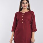 Vastranikhar Casual Roll-Up Sleeve Solid Women Maroon Top