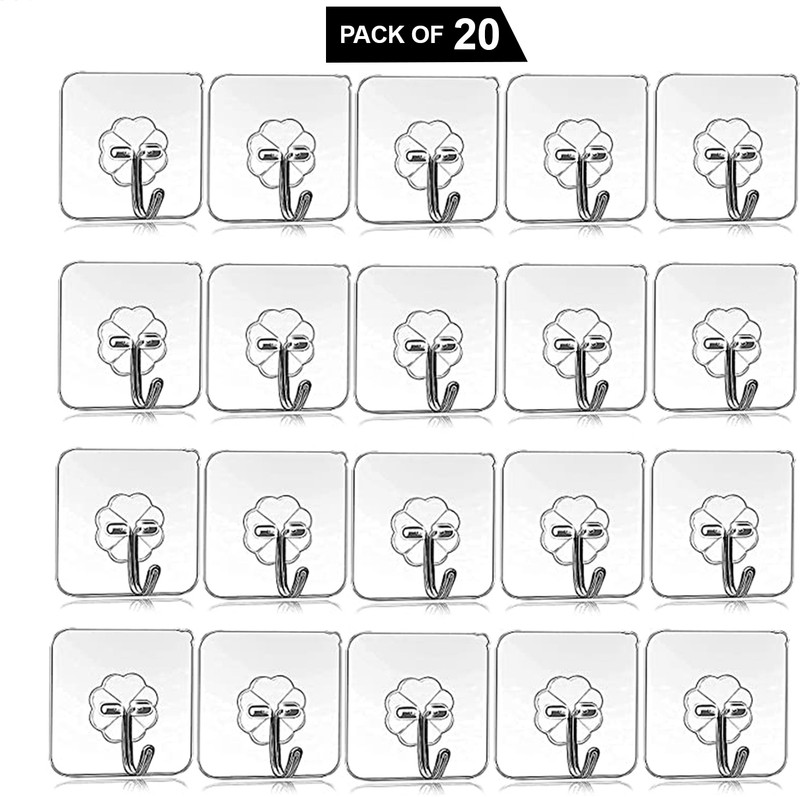 Daluci Strong Adhesive Wall Door Sticky Hanger Holder For Kitchen And Bathroom Hook 20(Pack Of 20)