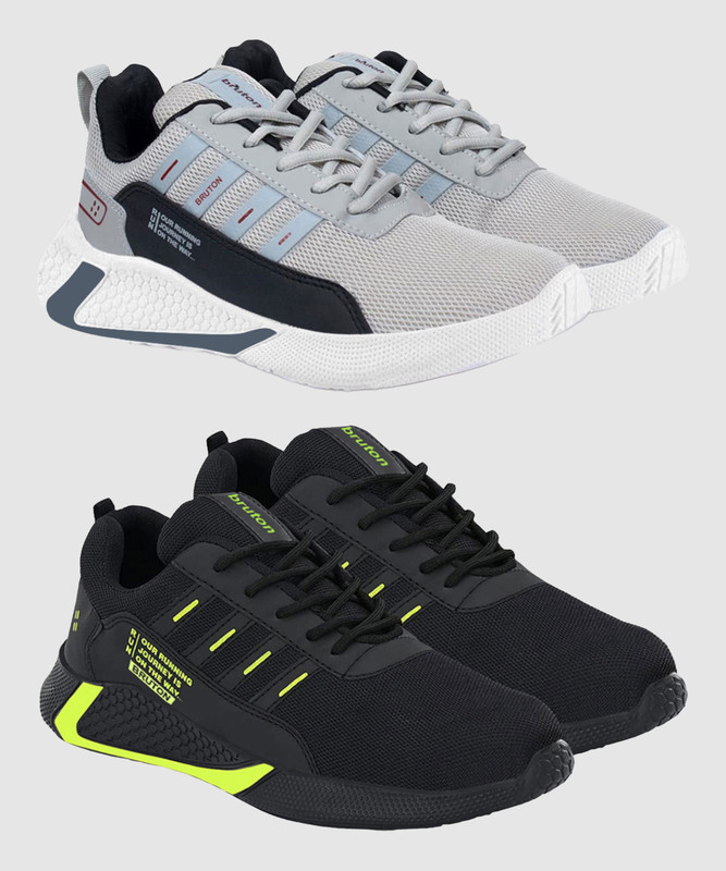 Bruton Combo Pack Of 2 Sports Shoes Running Shoes For Men Running Shoes For Men(Grey, Black , 6)