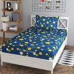 Vas Collections 160 Gsm Single Bedsheet With 1 Pillow Cover – 180 Tc Supersoft Glace Cotton – Breathable & Wrinkle Free – 2 Pcs Set | Yellow & Blue