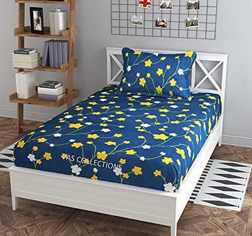 Vas Collections 160 Gsm Single Bedsheet With 1 Pillow Cover – 180 Tc Supersoft Glace Cotton – Breathable & Wrinkle Free – 2 Pcs Set | Yellow & Blue