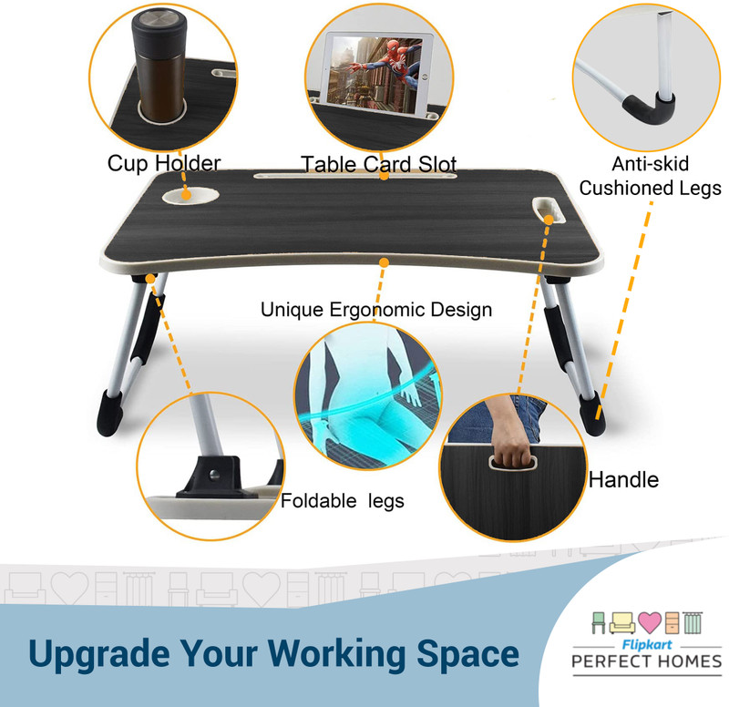 Flipkart Perfect Homes Studio Booster Wood Portable Laptop Table(Finish Color – Black, Pre Assembled)