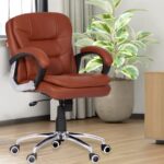 Da Urban® Kenzo Mid Back Revolving Leatherette Ergonomic Home & Office Executive Chair With High Comfort Seating, Height Adjustable Seat & Heavy Duty Metal Base (Tan)
