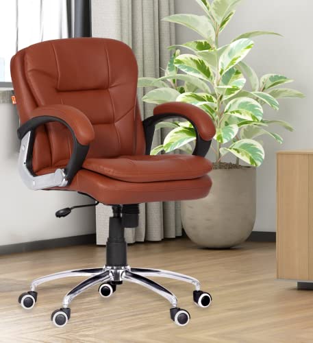 Da Urban® Kenzo Mid Back Revolving Leatherette Ergonomic Home & Office Executive Chair With High Comfort Seating, Height Adjustable Seat & Heavy Duty Metal Base (Tan)