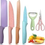 Ledholyt Knife For Kitchen Use, Kitchen Knife Sets, Professional Colorful Kitchen Knives Set Of 6 Pieces, Non-Stick Blades With High Carbon Stainless Steel