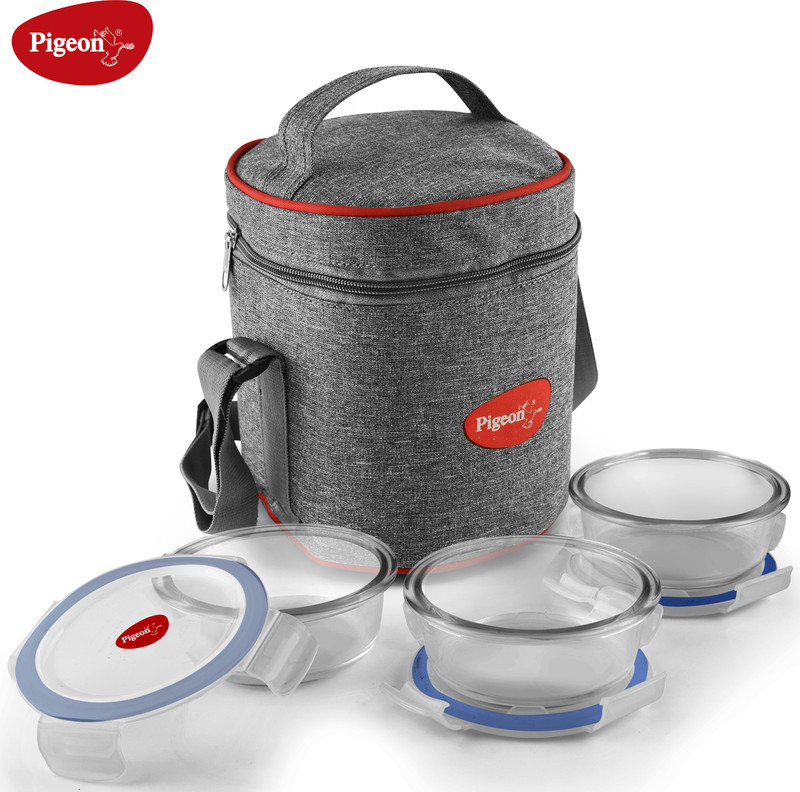 Pigeon Healthy Fresh Borosilicate Glass 3 Containers Lunch Box(400 Ml)