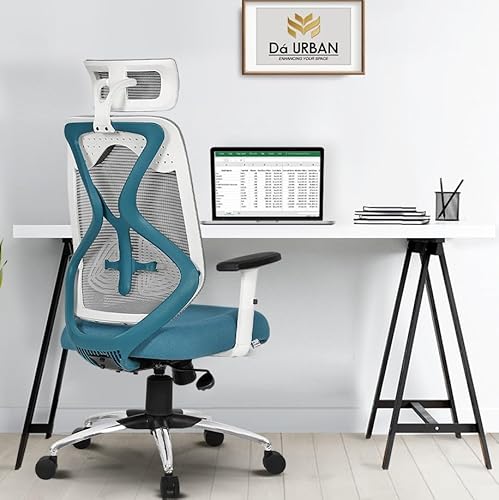 Da Urban® Merlion Office Chair,High Back Mesh Ergonomic Home Office Desk Chair With 3 Years Warranty, Adjustable Armrests,Adjustable Lumbar Support,Tilt Lock Mechanism (Blue)