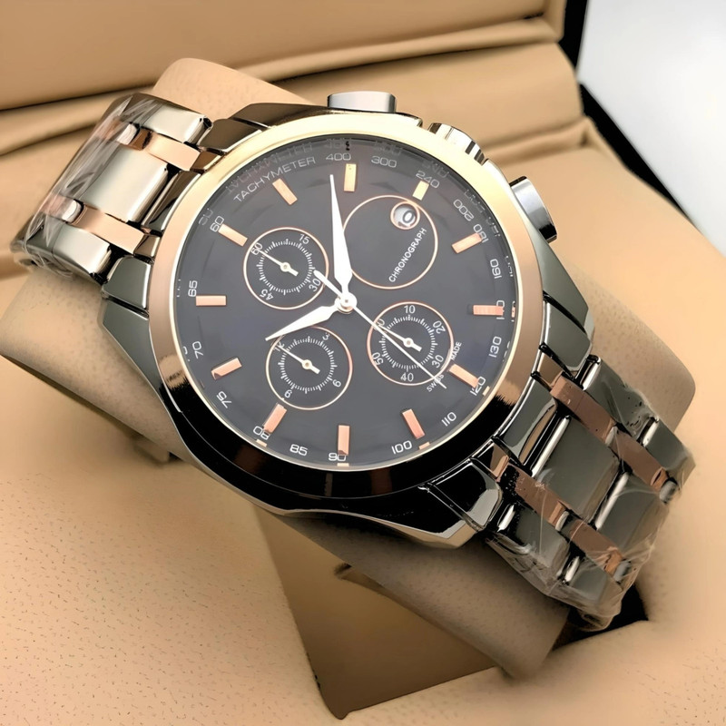 Americanviber Tst Black Trending Men Collection Double Tone Date Function Working Foldover Lock Analog Watch – For Men