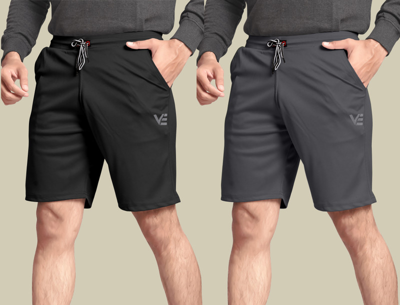 Wereko Solid Men Black, Dark Grey Sports Shorts