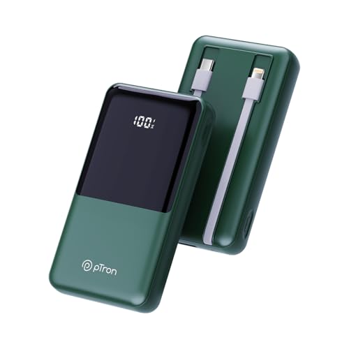 Ptron Dynamo Power 20000Mah 22.5W Super Fast Charging, Usb Type-C Input Power Bank With Quick Charge & 20W Power Delivery, Built-In Charging Cables, 4 Outputs, Type-C Input/Output Port (Green)