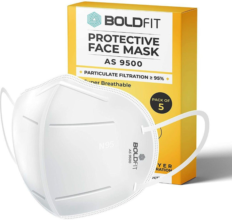 Boldfit N95 Mask For Face Anti Pollution, Protective. Third Party Tested By Manufacturer At Sgs & Ministry Of Textiles 8Bfxsm4B(White, Free Size, Pack Of 5)