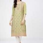 Ketch Women Floral Print Straight Kurta(Green)