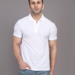 Inkkr Solid Men Polo Neck White T-Shirt