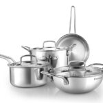 Bergner Tripro Triply Stainless Steel 7 Pcs Cookware Set – 20Cm Deep Kadai (1.5 L), 20Cm Sautepan (1.2 L), 16Cm Saucepan (1.7 L), 20Cm Casserole (3 L), 3 Stainless Steel Lids, Induction Bottom, Silver