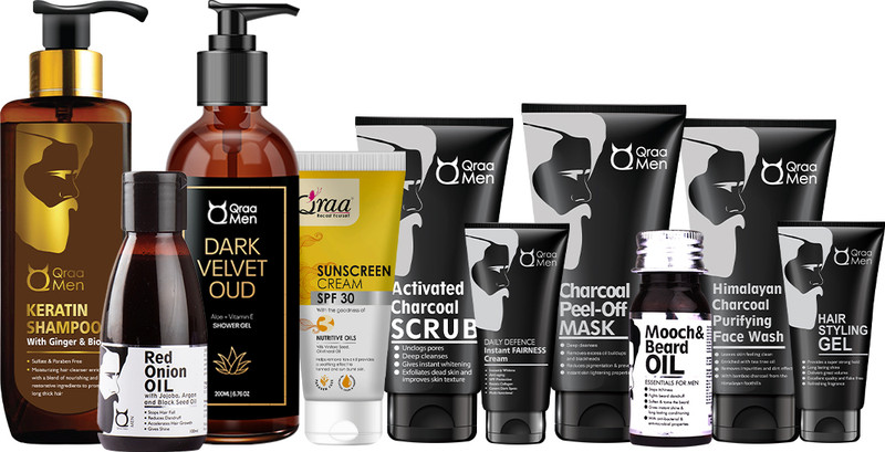Qraa Men Charcoal Kit | Combo Pack Of 10 Products(10 Items In The Set)