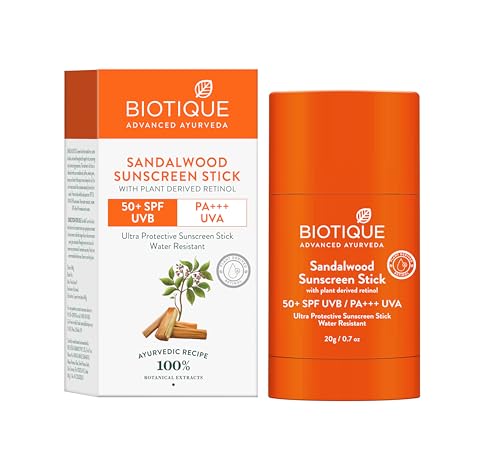 Biotique Sandalwood Sunscreen Stick, Spf 50+ |Ultra Protective Lotion| Keeps Skin Soft, Fair And Moisturized| Water Resistant| For All Skin Types| 20Gm
