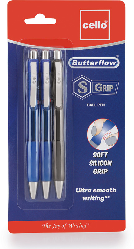 Cello Butterflow S Grip Ball Pen(Pack Of 3, Ink Color – Blue, Black)