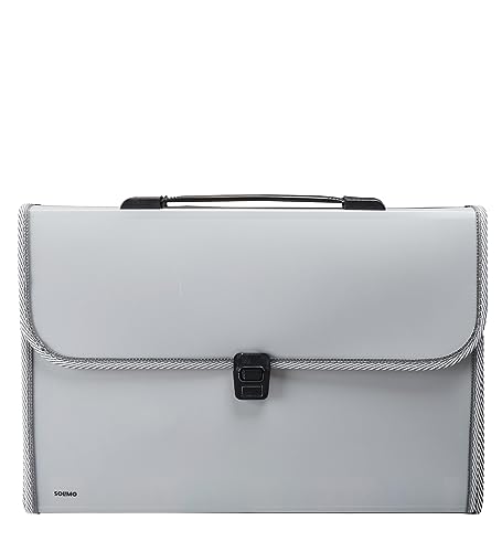 Solimo Expanding File Folder With 13 Pockets, Handle, And Buckle Closure, For A4 Size Documents (Grey)