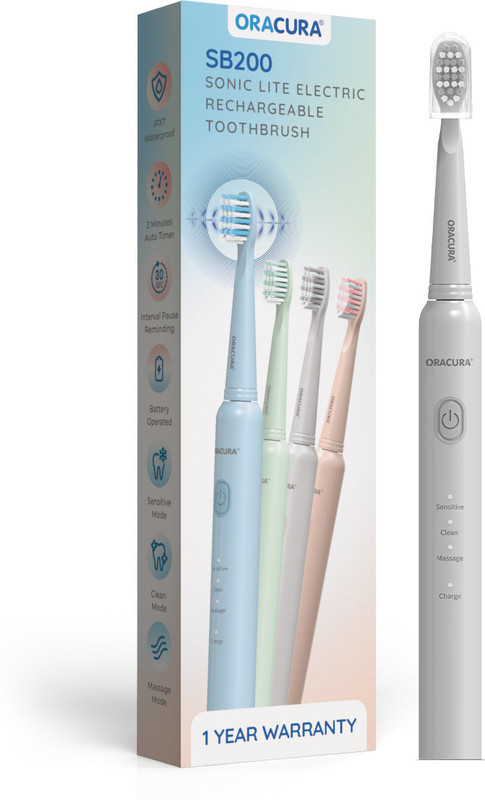 Oracura Sb200 Sonic Lite Electric Rechargeable Toothbrush With 36,000 Strokes/Minute . Electric Toothbrush(Grey)
