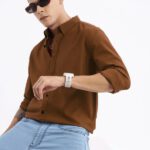 Metronaut Men Solid Formal Brown Shirt