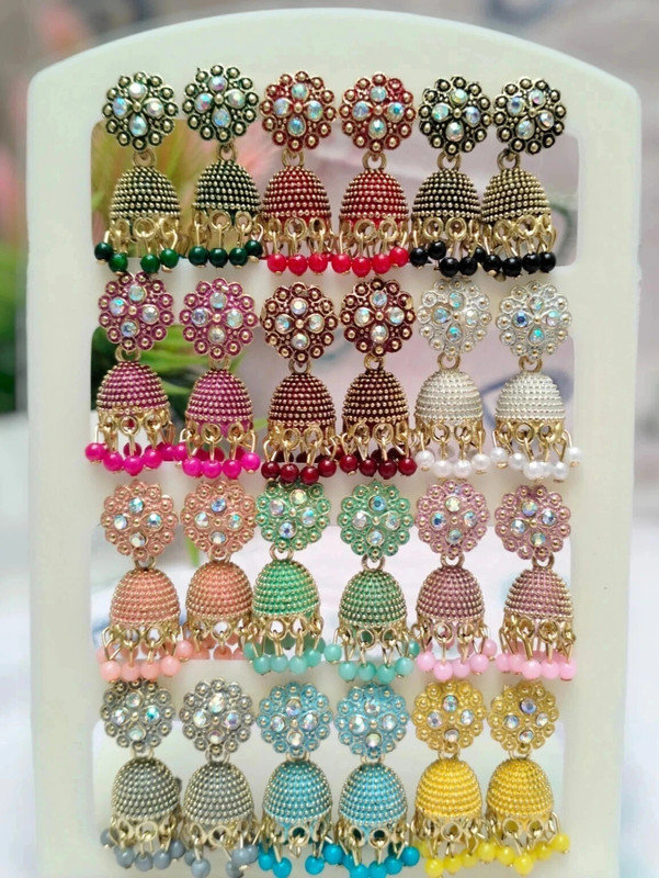 Dew Mat Small And Simpal Pack 12 Pair Cubic Zirconia, Diamond Alloy Jhumki Earring