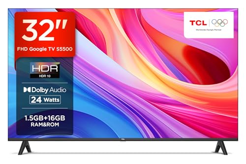 Tcl 79.97 Cm (32 Inches) Metallic Bezel-Less S Series Full Hd Smart Led Google Tv 32S5500 (Black)