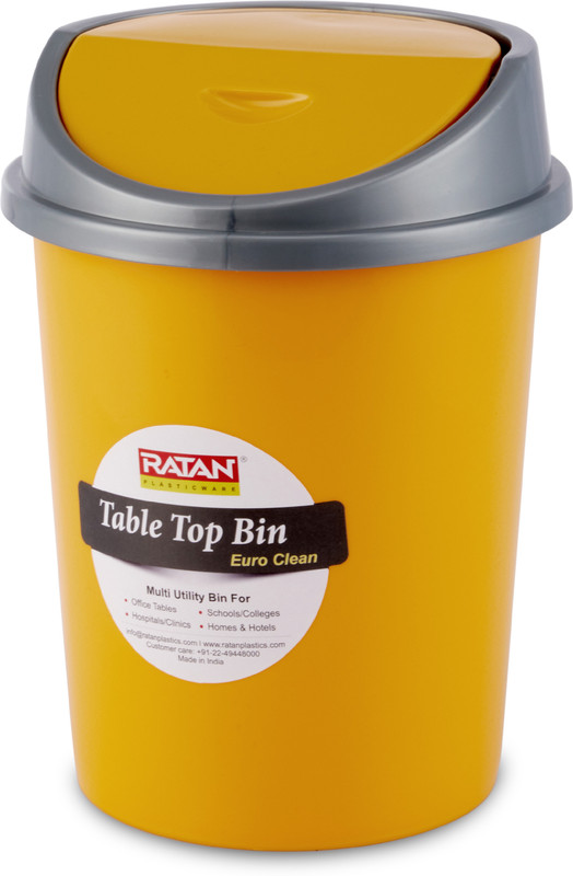 Ratan Ratan Plasticware Euro Clean Table Top Dustbin (Big)-Tech Yellow (Pack Of 1) Plastic Dustbin(Yellow)