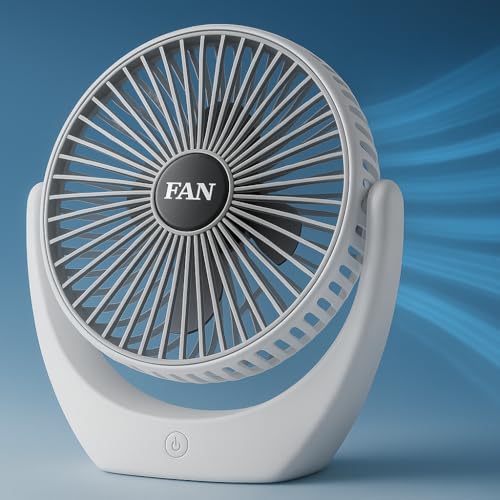 Pesoma 6 Inch Rechargeable Mini Table Fan – 2400Mah Battery High-Speed Noiseless Portable Desktop Mini Fan 3 Speed Modes, Usb Charging Fan Men & Women For Home, Office, Kitchen (White)