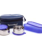 Signoraware Double Decker Stainless Steel Lunch Box Set With Bag, 3-Pieces, Violet