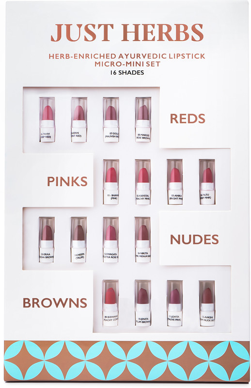 Just Herbs Herb-Enriched Ayurvedic Intense Colour Micro Mini Lipstick Set – 16 Shades(Multicolor, 7 G)