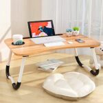 Auno Standard Multi-Purpose Laptop Table With Dock Stand/Study Table/Bed Table/Foldable And Portable/Ergonomic & Rounded Edges/Non-Slip Legs/Engineered Lapdesk With Cup Holder (Wood), 39.3 Cm, 59.7 Cm