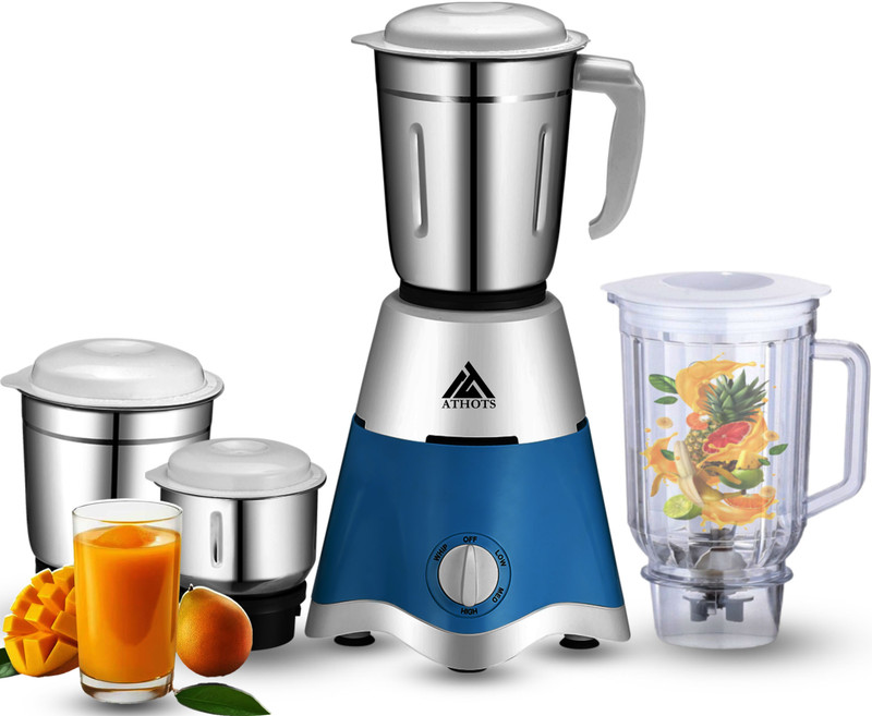 Athots Star 750 W Mixer Grinder(750 W Mixer Grinder With Poly Jar ( Juicer Mixer Grinder ) | 4 Jars | With Blue And White Colors, With Poly Jar For Juice ) ( Mixer Grinder ,)