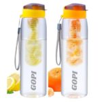 Gopi Infuse Plastic Water Bottle, 800 Ml, Yellow/Orange, Set Of 2 | Detox Bottle With Infuser Chamber | Leakproof Plastic Bottle With Wide Mouth Opening | Ideal For Gym, Office, Travel