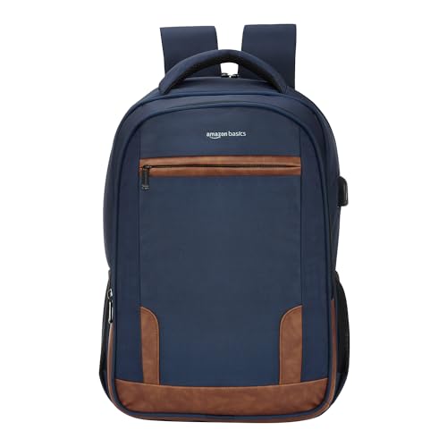 Amazon Basics 15.6 Inch Multifunctional Laptop Bag With Usb Charging Port, Anti Theft Pocket And Accessories Organizer | Office & College Laptop Backpack For Men & Women (Tan And Blue)