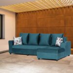 Fusion Furniture Factory Fusion Furniture Rapid L Shape 5 Seater Sofa(Finish Colour-Peacock Green) Fabric 3 + 2 Sofa Set(Peacock Green, Pre-Assembled)