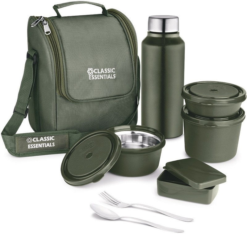 Classic Essentials Supreme Microwave Safe Set Of 5 With Bottle|Bag & Cutlery 5 Containers Lunch Box(1250 Ml, Thermoware)