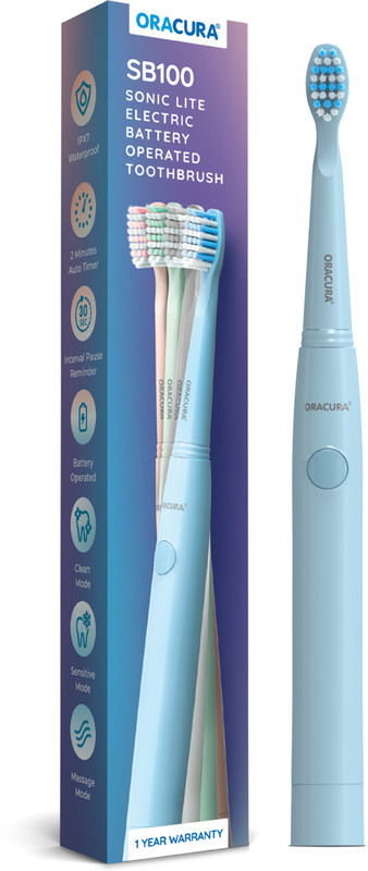 Oracura Sb100 Sonic Lite Electric Battery Operated Toothbrush With 36,000 Strokes/Minute . Electric Toothbrush(Blue)